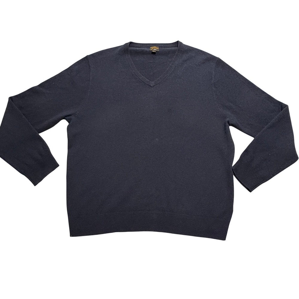 J.Crew Mens 100% Cashmere V-Neck Sweater Navy Blue XL BC464
